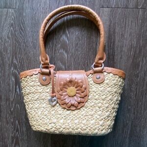 Brighton Woven Sunflower Shoulder Bag with Leather Trim